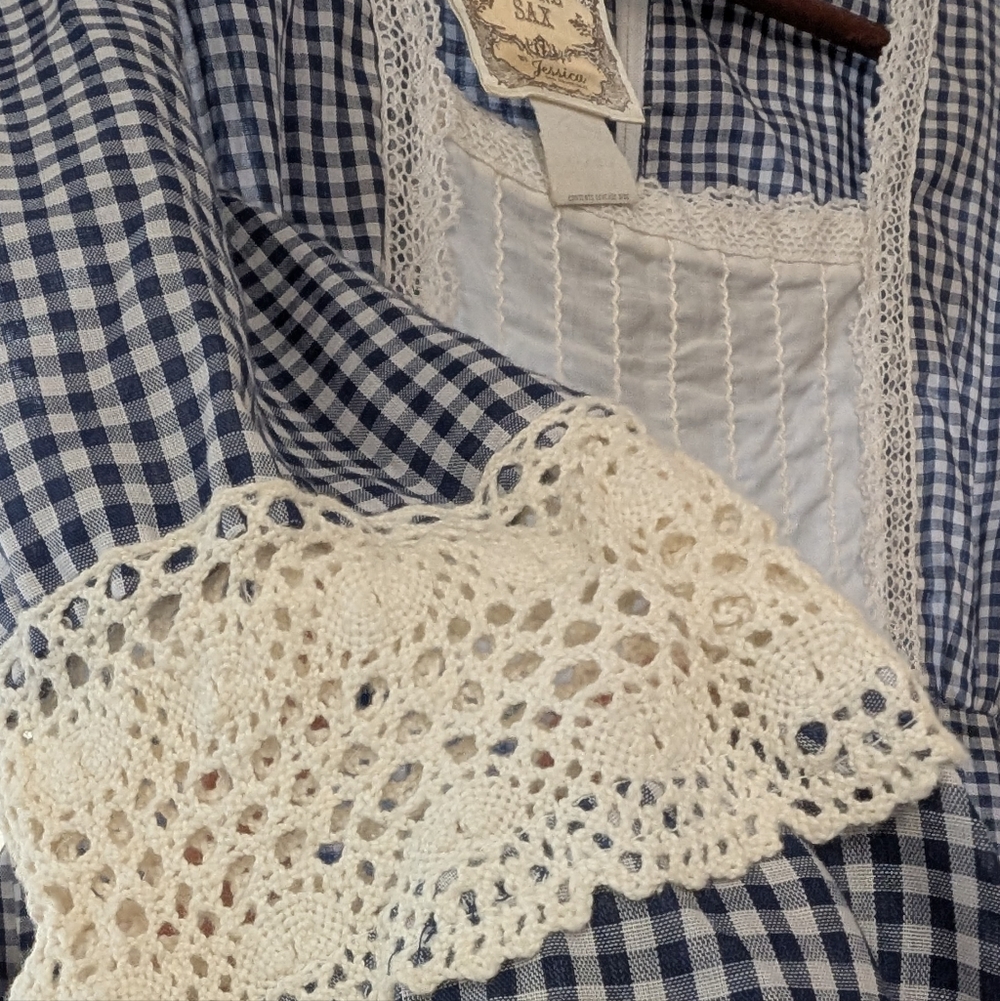 Gunne Sax Black and Cream Checked Long Sleeve Prairie Dress - Picture 3 of 16